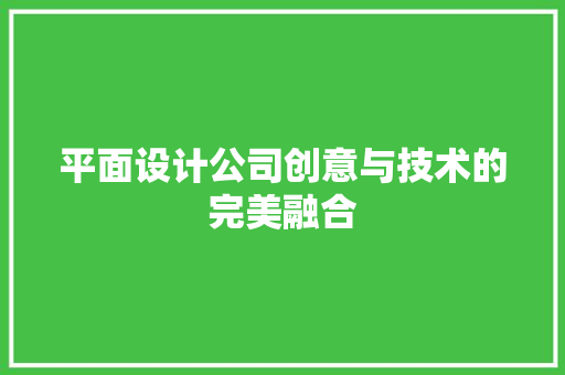 平面设计公司创意与技术的完美融合