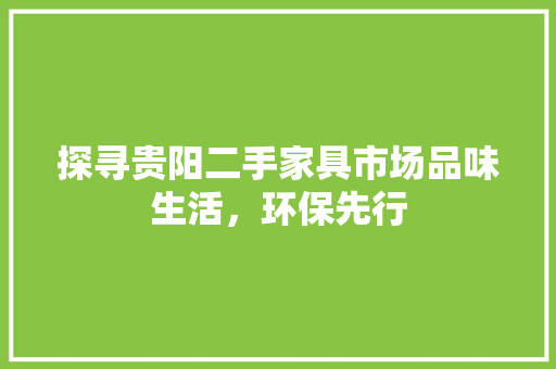 探寻贵阳二手家具市场品味生活，环保先行