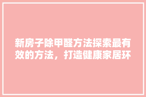 新房子除甲醛方法探索最有效的方法，打造健康家居环境