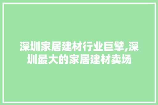 深圳家居建材行业巨擘,深圳最大的家居建材卖场