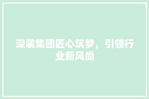 深装集团匠心筑梦，引领行业新风尚
