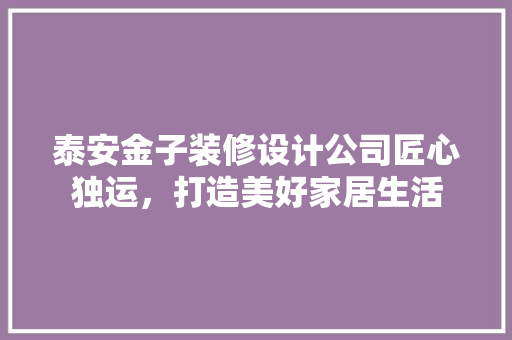 泰安金子装修设计公司匠心独运，打造美好家居生活