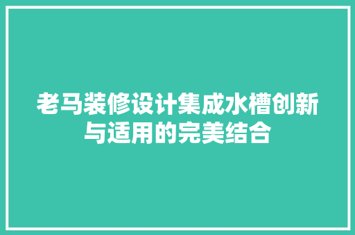 老马装修设计集成水槽创新与适用的完美结合