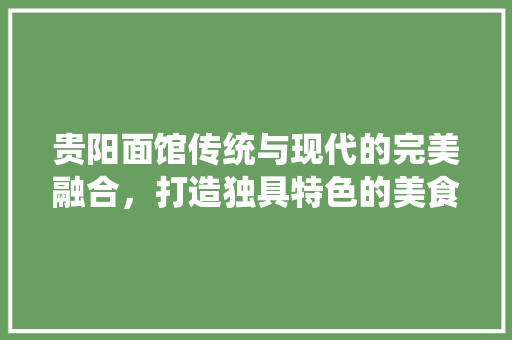 贵阳面馆传统与现代的完美融合，打造独具特色的美食空间