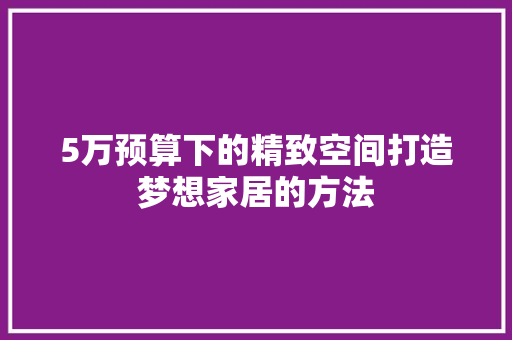 5万预算下的精致空间打造梦想家居的方法