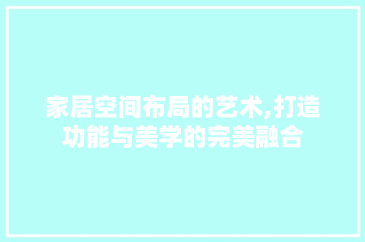 家居空间布局的艺术,打造功能与美学的完美融合