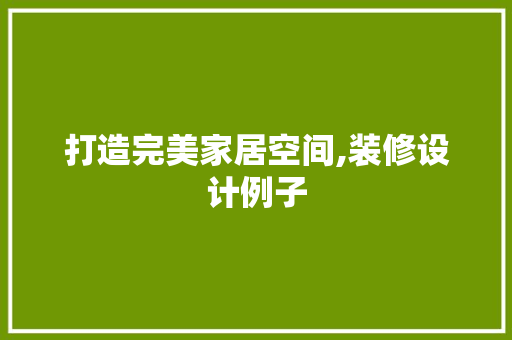 打造完美家居空间,装修设计例子