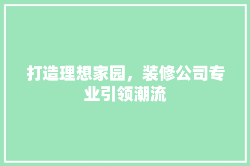 打造理想家园，装修公司专业引领潮流