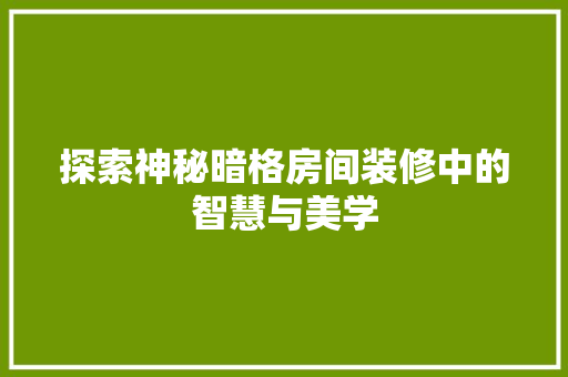 探索神秘暗格房间装修中的智慧与美学