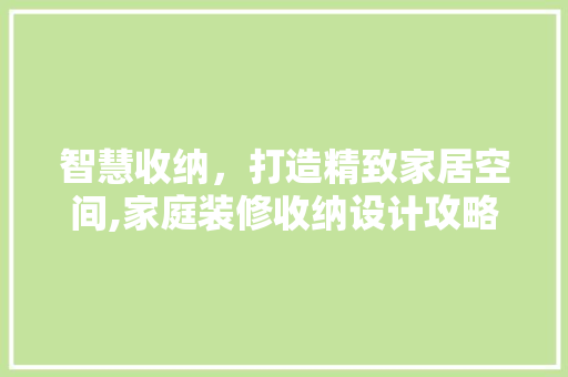 智慧收纳，打造精致家居空间,家庭装修收纳设计攻略