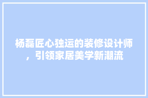 杨磊匠心独运的装修设计师，引领家居美学新潮流