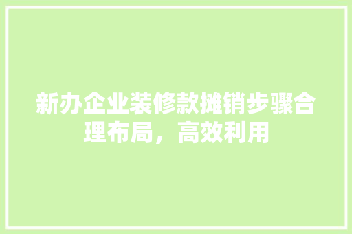 新办企业装修款摊销步骤合理布局，高效利用