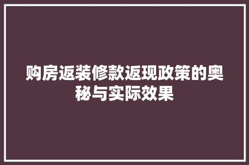 购房返装修款返现政策的奥秘与实际效果