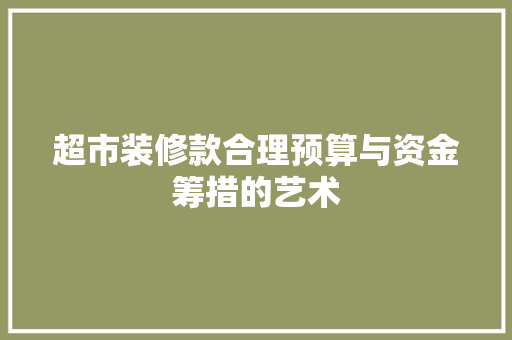 超市装修款合理预算与资金筹措的艺术
