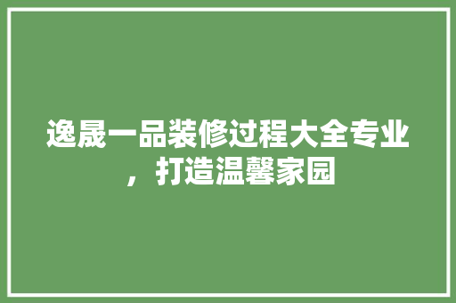 逸晟一品装修过程大全专业，打造温馨家园