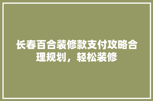 长春百合装修款支付攻略合理规划，轻松装修