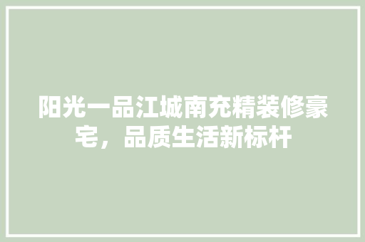 阳光一品江城南充精装修豪宅，品质生活新标杆