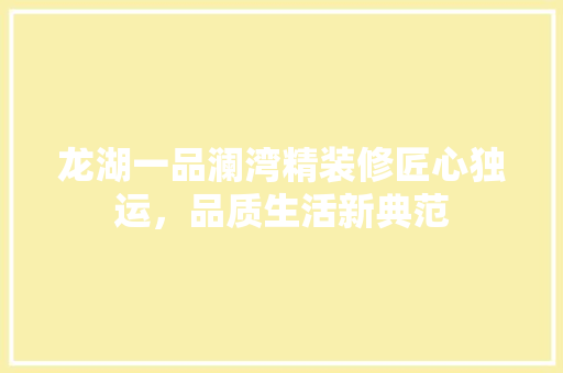 龙湖一品澜湾精装修匠心独运，品质生活新典范