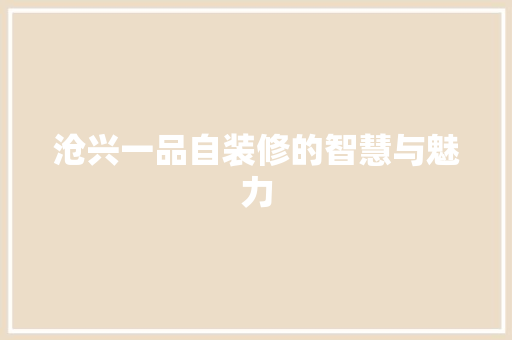 沧兴一品自装修的智慧与魅力
