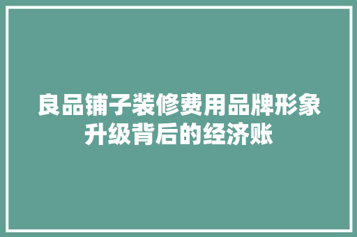 良品铺子装修费用品牌形象升级背后的经济账