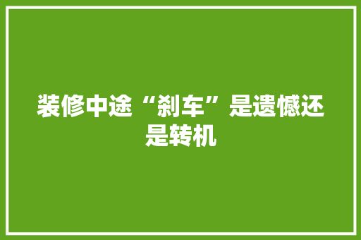 装修中途“刹车”是遗憾还是转机