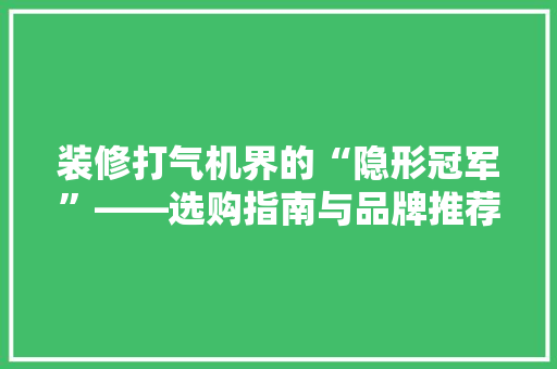 装修打气机界的“隐形冠军”——选购指南与品牌推荐