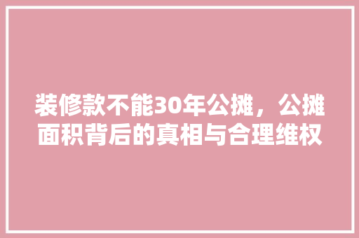 装修款不能30年公摊，公摊面积背后的真相与合理维权途径