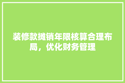 装修款摊销年限核算合理布局，优化财务管理