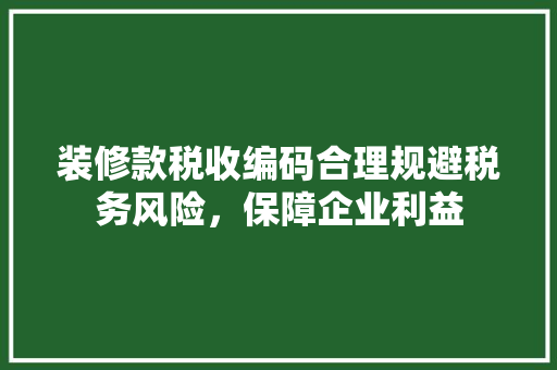 装修款税收编码合理规避税务风险，保障企业利益