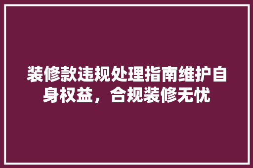 装修款违规处理指南维护自身权益，合规装修无忧