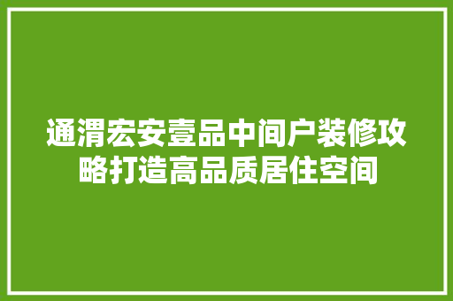 通渭宏安壹品中间户装修攻略打造高品质居住空间