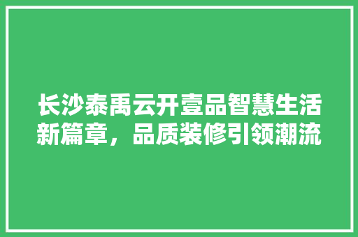 长沙泰禹云开壹品智慧生活新篇章，品质装修引领潮流