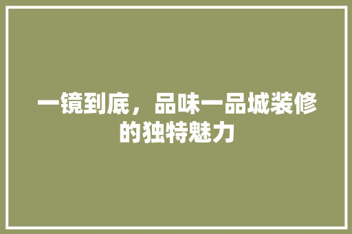 一镜到底，品味一品城装修的独特魅力