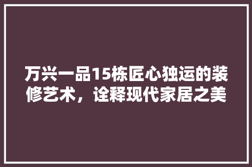 万兴一品15栋匠心独运的装修艺术，诠释现代家居之美