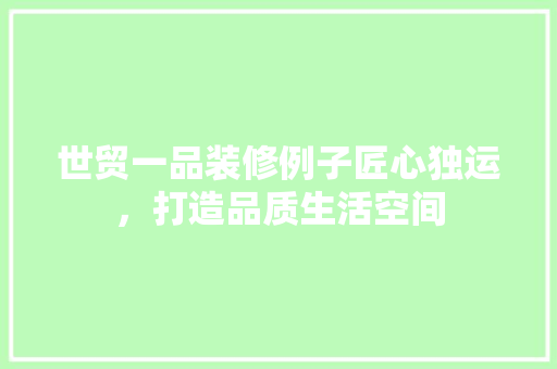 世贸一品装修例子匠心独运，打造品质生活空间