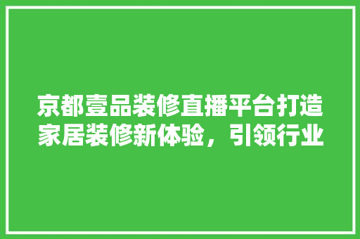 京都壹品装修直播平台打造家居装修新体验，引领行业潮流