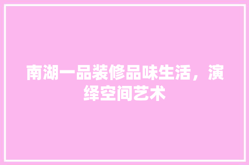 南湖一品装修品味生活，演绎空间艺术