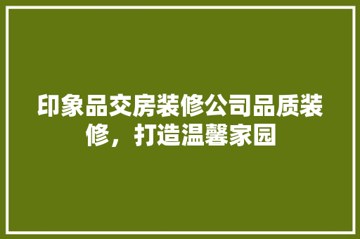 印象品交房装修公司品质装修，打造温馨家园