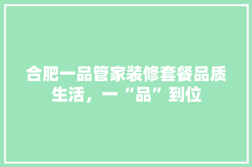 合肥一品管家装修套餐品质生活，一“品”到位