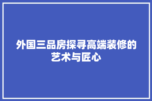 外国三品房探寻高端装修的艺术与匠心