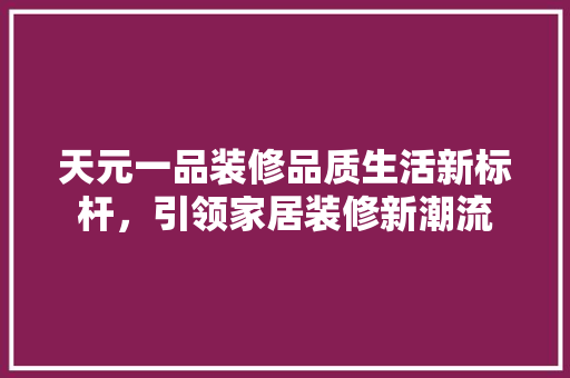天元一品装修品质生活新标杆，引领家居装修新潮流