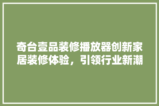 奇台壹品装修播放器创新家居装修体验，引领行业新潮流