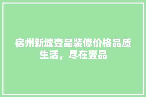 宿州新城壹品装修价格品质生活，尽在壹品