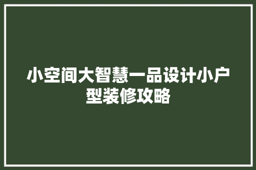 小空间大智慧一品设计小户型装修攻略