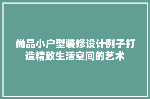 尚品小户型装修设计例子打造精致生活空间的艺术