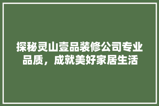 探秘灵山壹品装修公司专业品质，成就美好家居生活