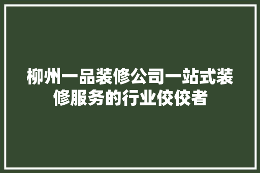 柳州一品装修公司一站式装修服务的行业佼佼者