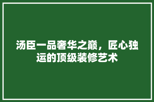 汤臣一品奢华之巅，匠心独运的顶级装修艺术