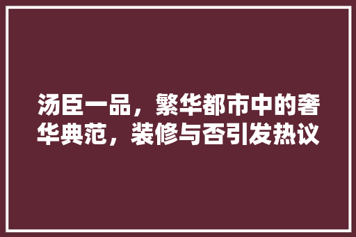 汤臣一品，繁华都市中的奢华典范，装修与否引发热议