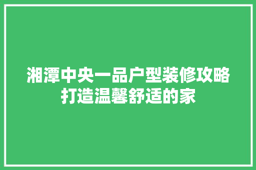 湘潭中央一品户型装修攻略打造温馨舒适的家